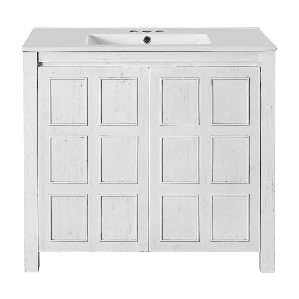 Virubi 36 in. W Single Sink Bath Vanity in White with White