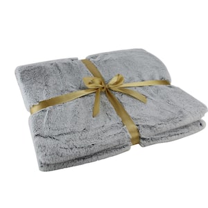 Light Gray Faux Fur Throw Blanket 55" x 62"