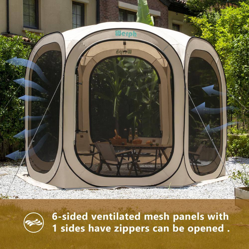 Werph 10' x 10' Beige Portable Pop-Up Canopy Tent with Mesh Mosquito Net