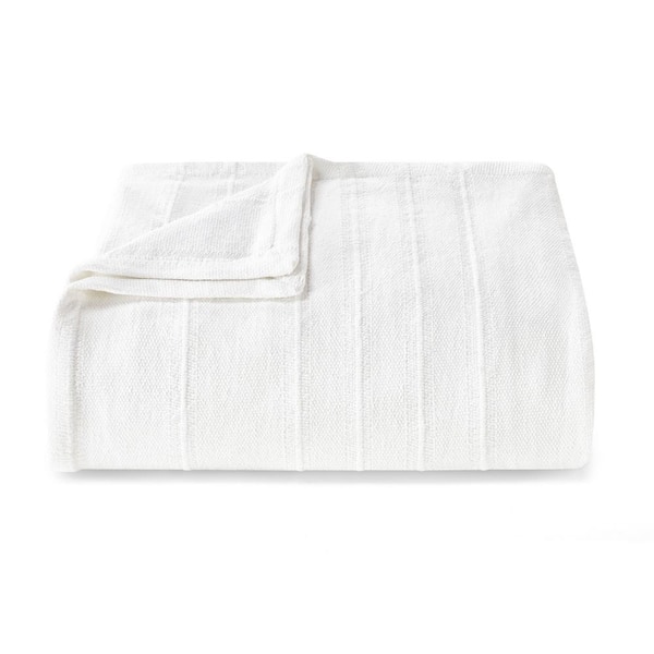 VERA WANG Open Stripe 1-Piece White Cotton King Blanket