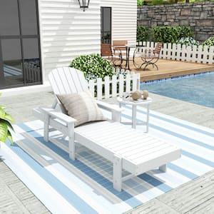 Altura 2-Piece White Classic Outdoor Patio Adjustable Back Adirondack Chaise Lounge Arm Chair and Round Side Table Set