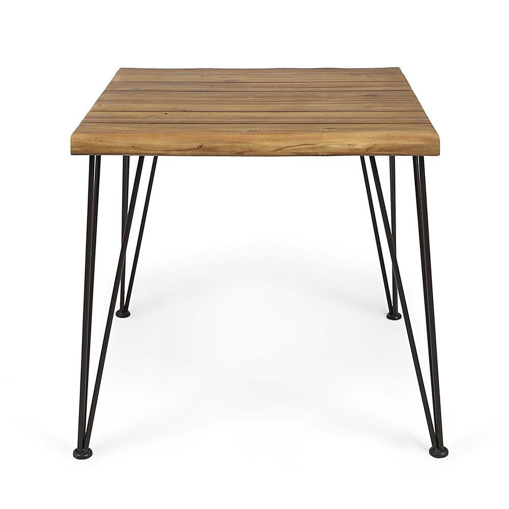 Teak and Iron Square Outdoor Dining Table with Hairpin Legs
