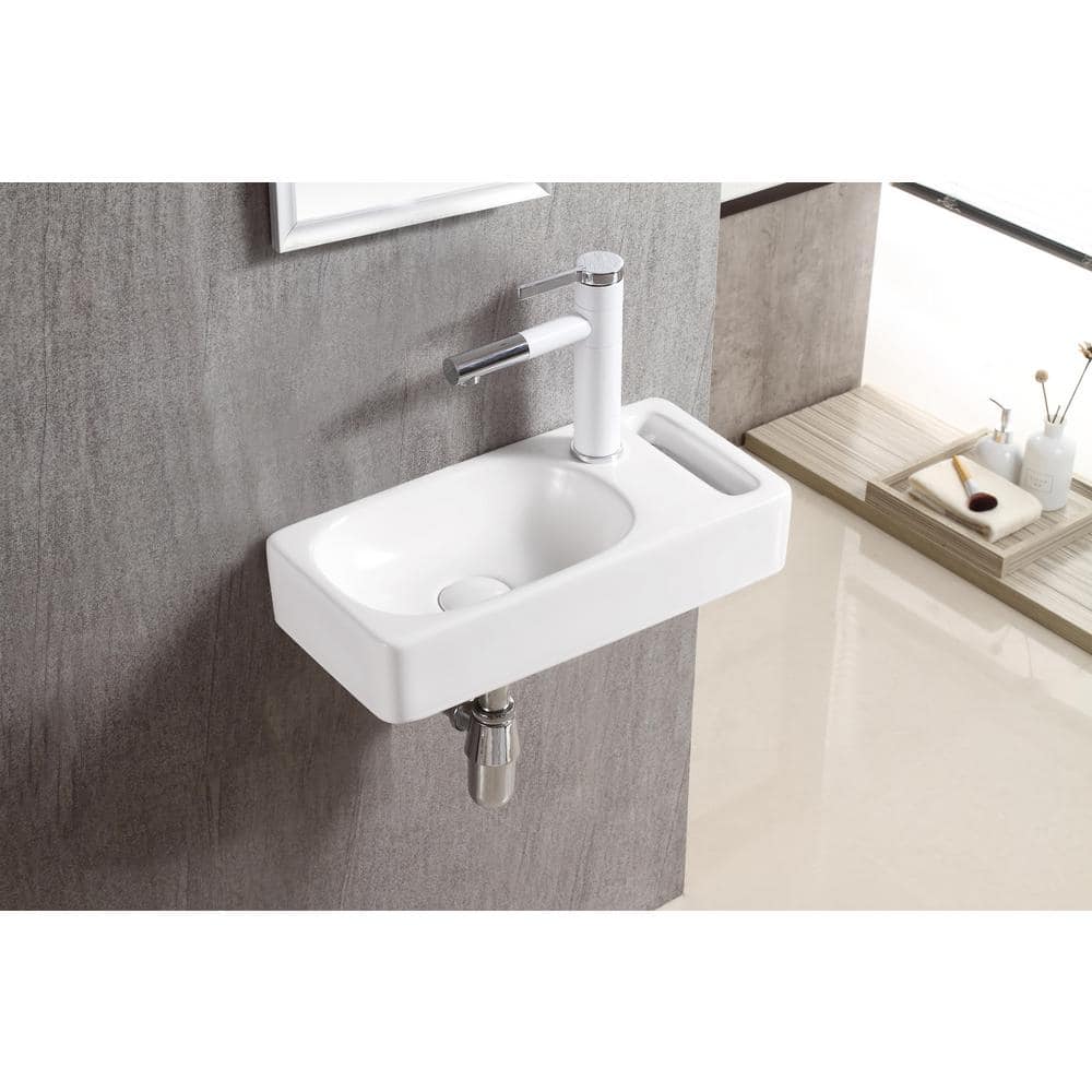 Elanti 8.63'' White Ceramic Rectangular Wall-Mount Bathroom Sink