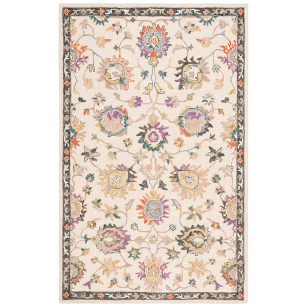Blossom 3 ft. x 5 ft. Beige/Lavander Traditional Floral Area Rug