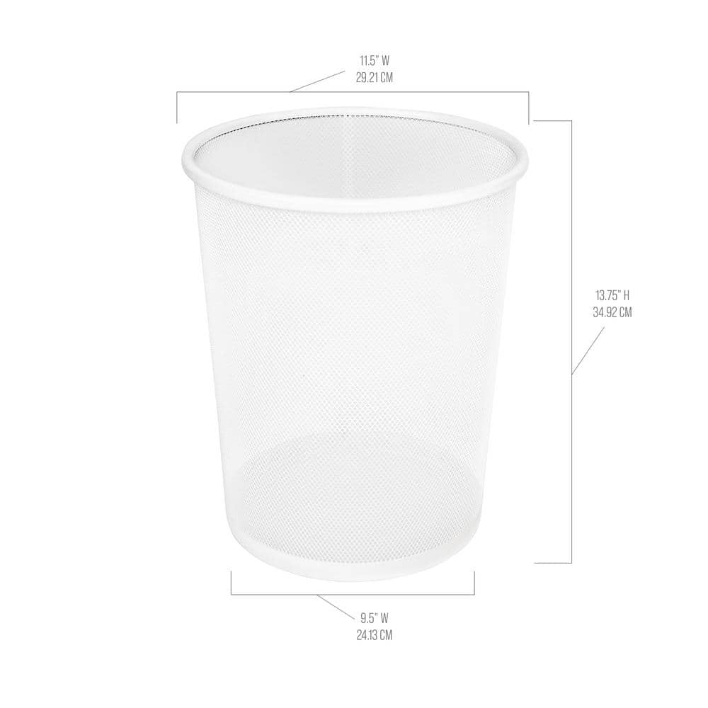 White Steel Mesh Office Wastebasket Set, 6 Gallon, 2-Pack