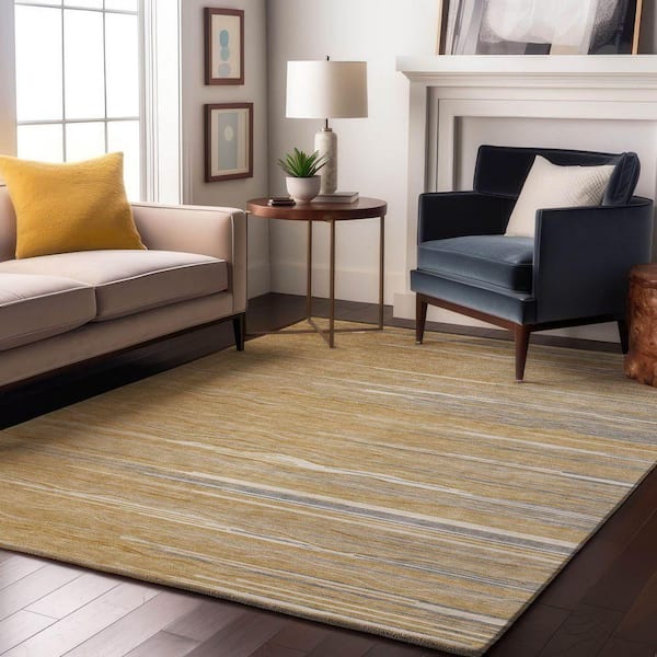 Mayfield Premium Machine Washable Abstract AMF996 Gold 3 ft. x 4 ft. Area Rug