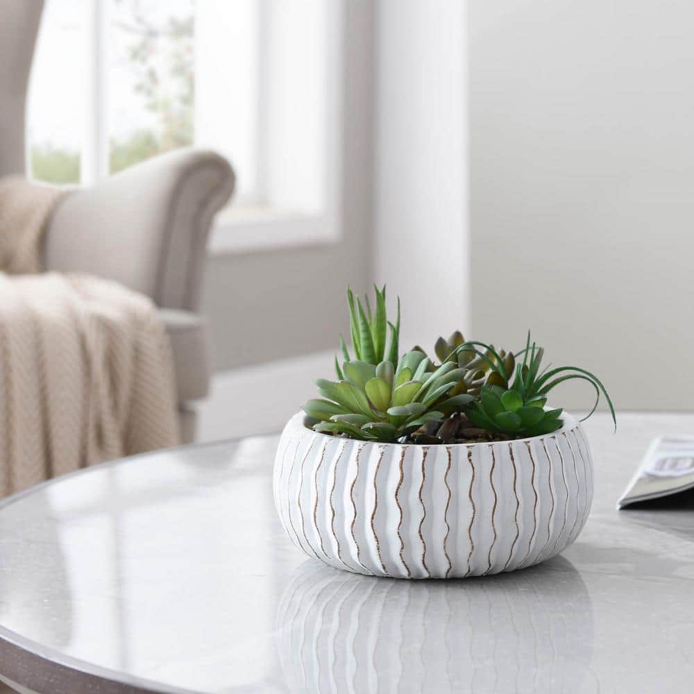 Artificial Wavy White Succulent Garden