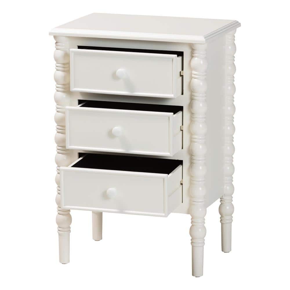 Malinda 18.9 in. White Rectangle Wood End Table with 3-Drawers - thumbnail 4
