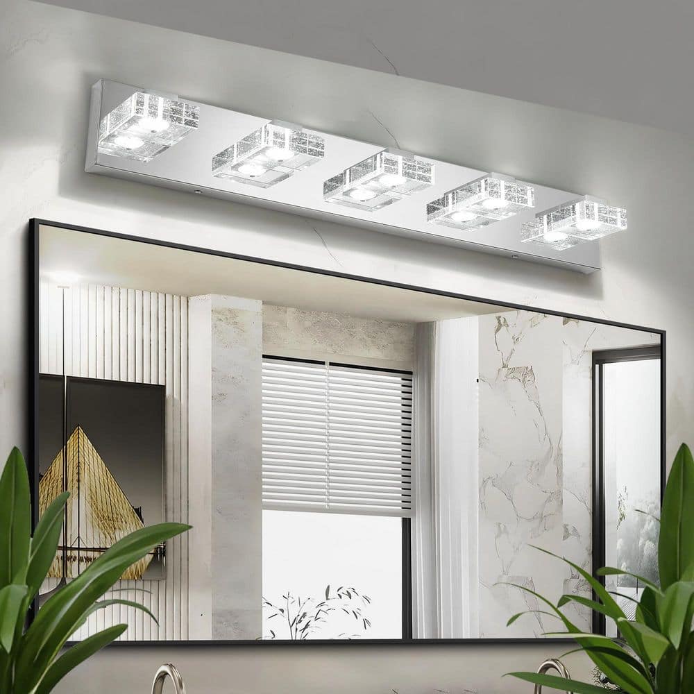 31 in. Chrome 5-Light LED Vanity Light, Square Acrylic Lampshades Wall Mount Fixture for Bathroom, Mirror Lighting price history on PriceWatchPro