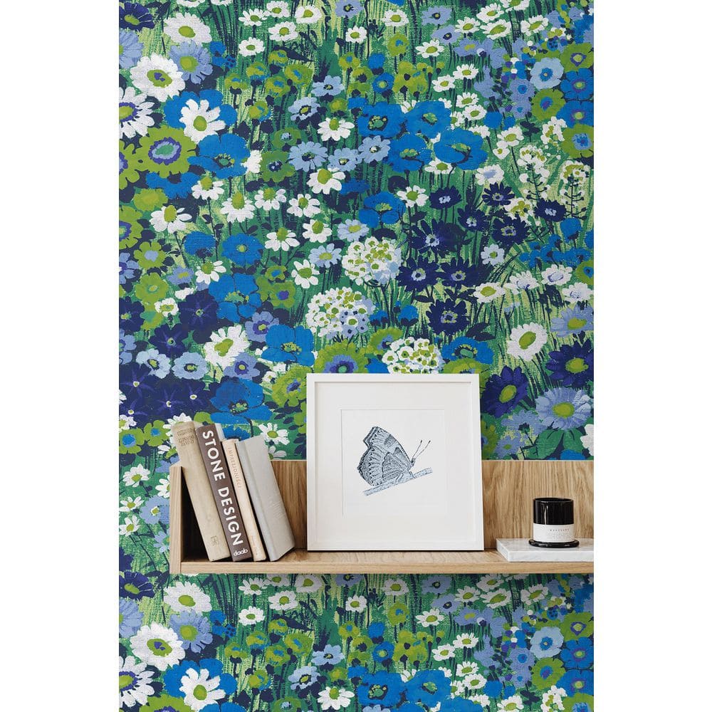 Bright Blue and Sap Green Floral Peel and Stick Wallpaper