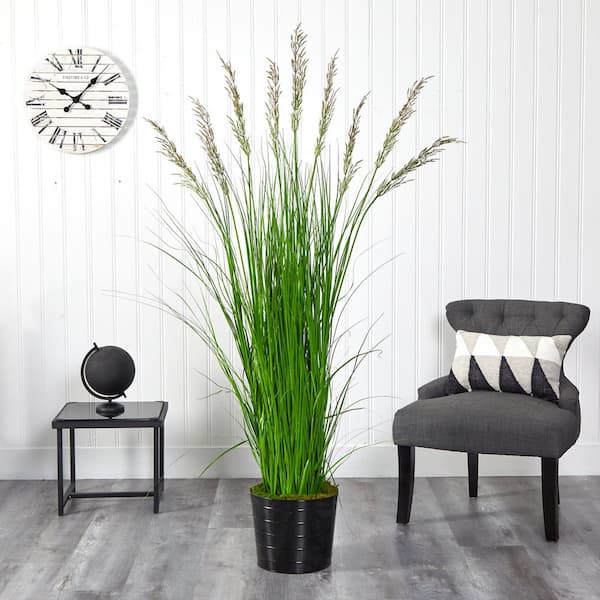Nearly Natural 6 ft. Grass Artificial Plant in Black Tin Planter