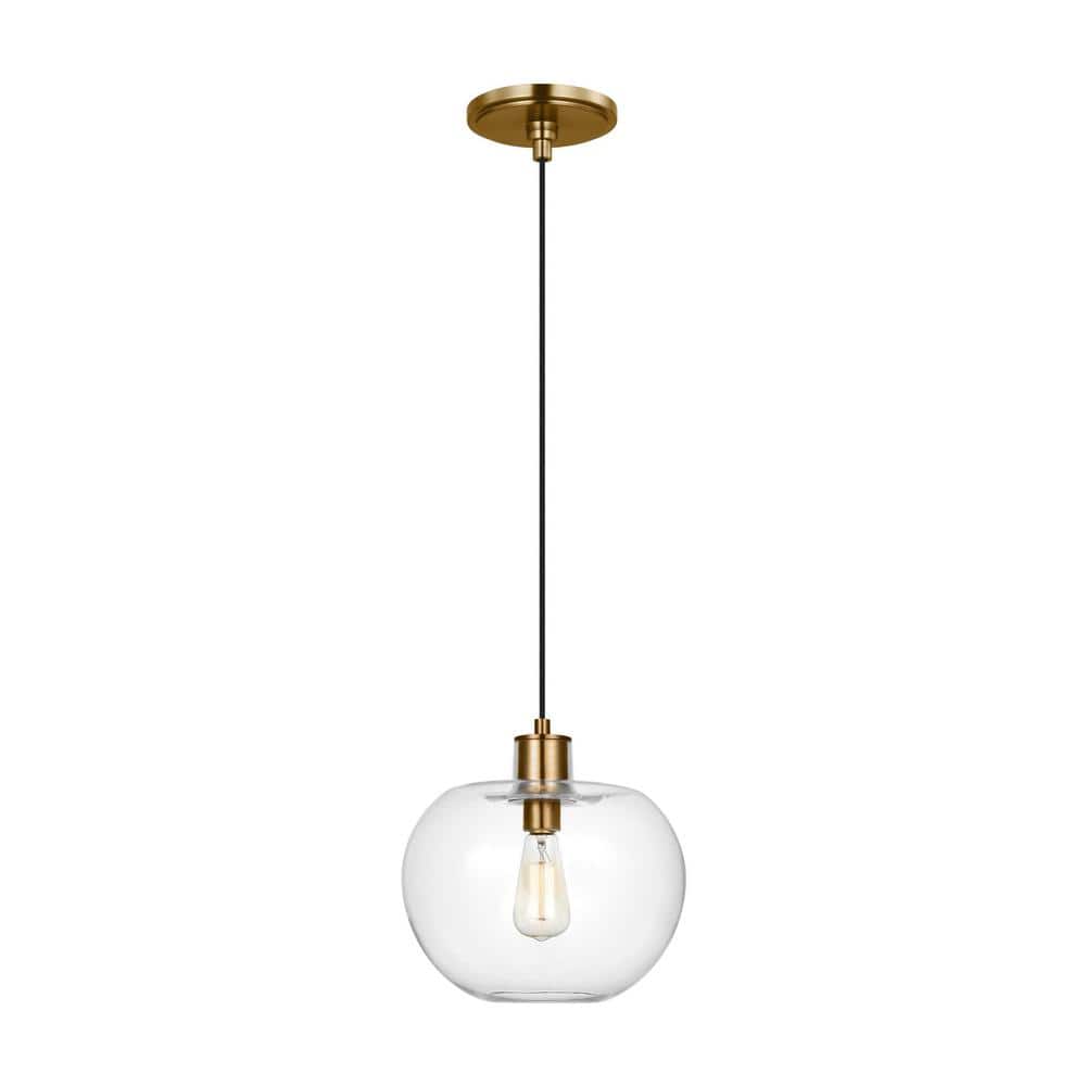 Burnished Brass Globe Pendant Light with Clear Glass Shade