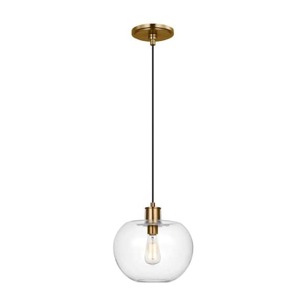 Generation Lighting Mela 12.375 in. W x 12.5 in. H 1-Light Burnished Brass Modern Dimmable Medium Pendant Light with Clear Glass Shade