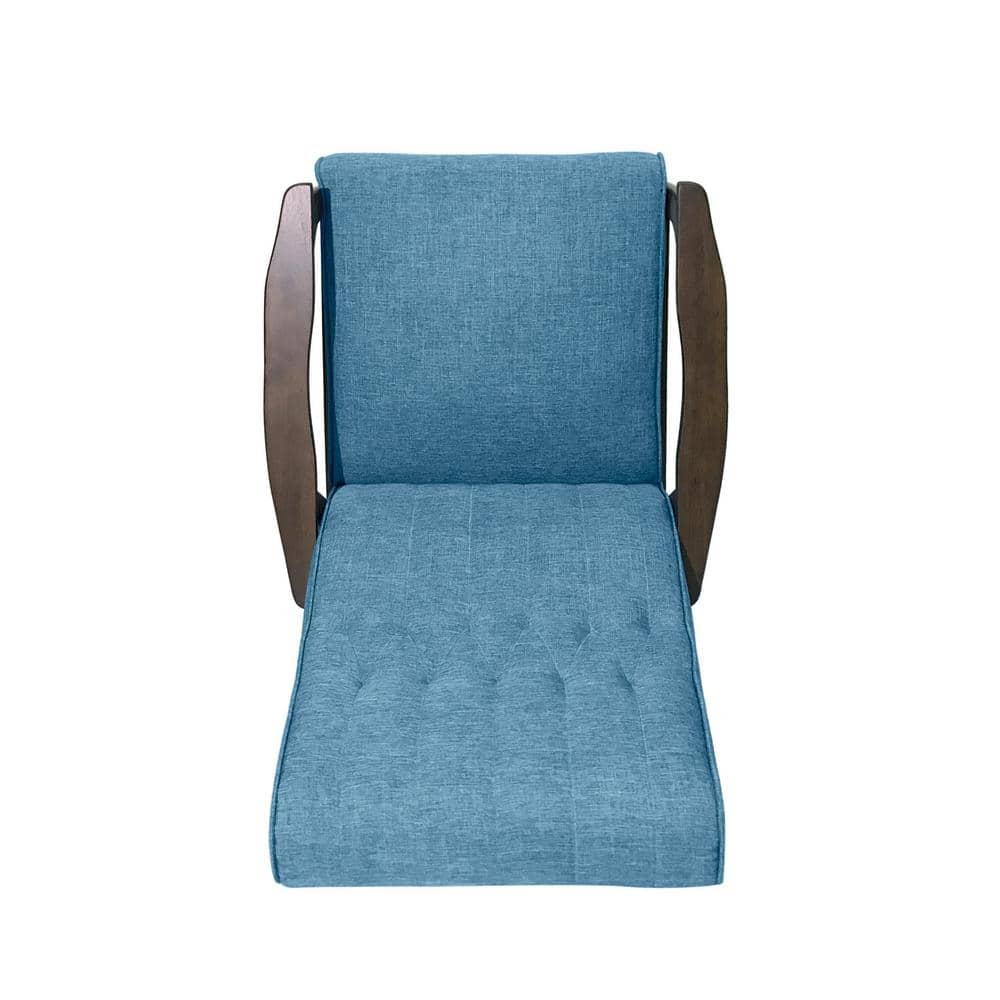 Blue Upholstered Tufted Back Accent Chair with Walnut Rubberwood Legs