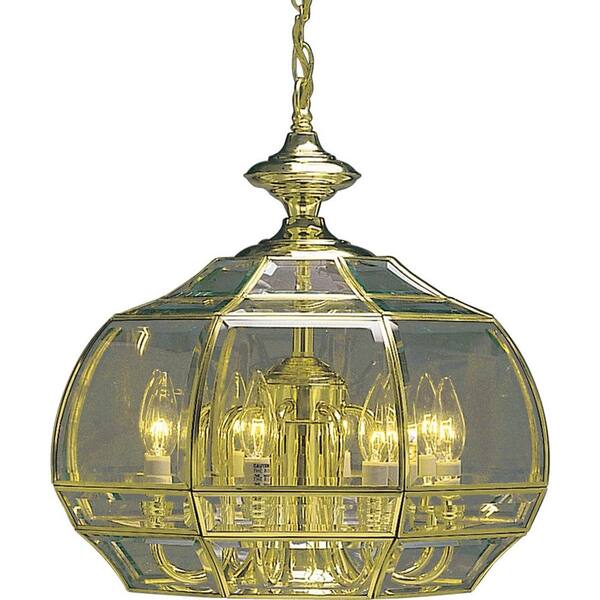 Volume Lighting 9-Light Polished Brass Bound Glass Chandelier