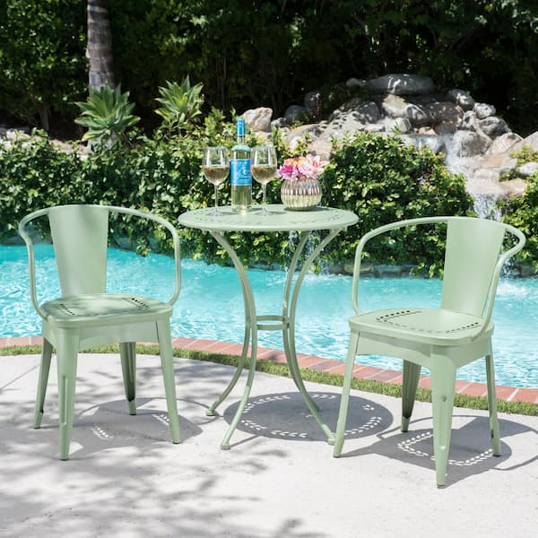 Lourdes Matte Green 3-Piece Metal Outdoor Patio Bistro Set