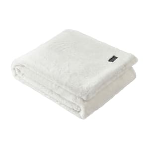 KCR Solid 1-Piece Faux Fur White Throw Blanket