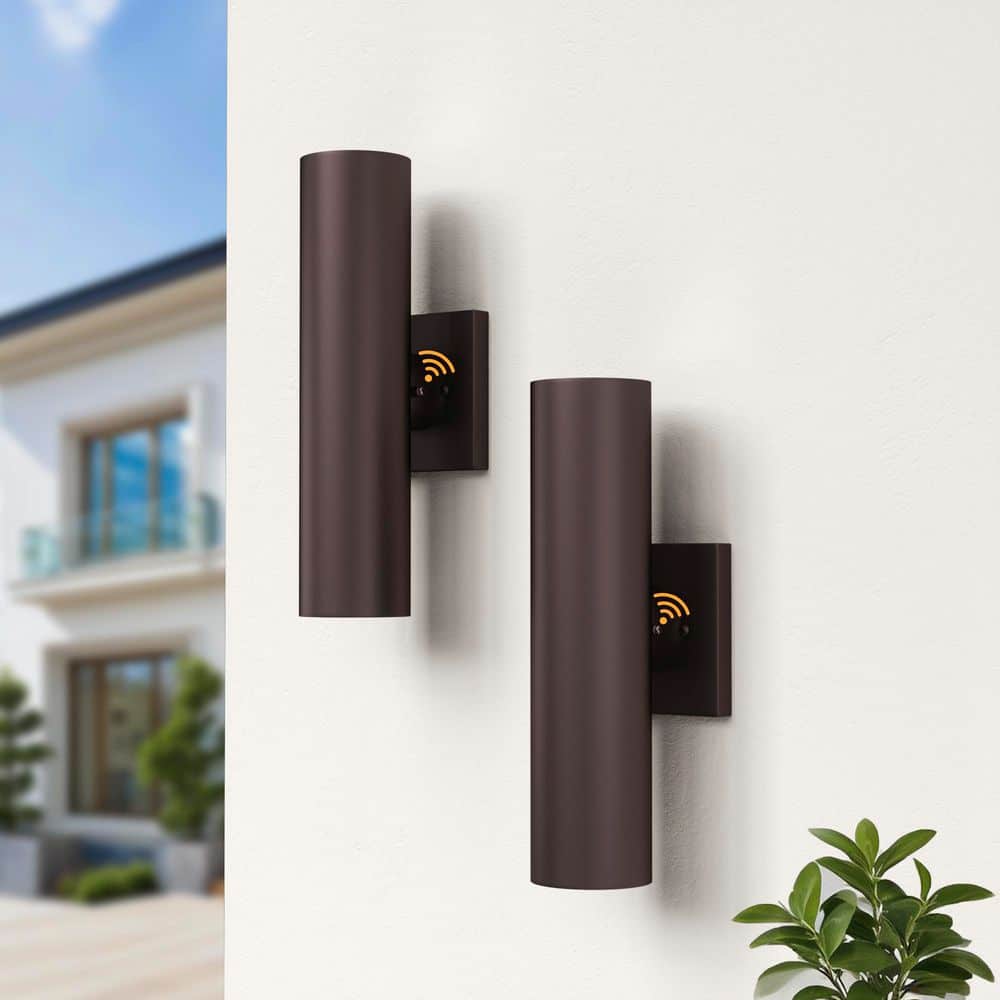 12 in. 2-Light Bronze Modern Dusk to Dawn Dimmable Outdoor Aluminum Exterior Garage Front Porch Sconces Integrated LED price history on PriceWatchPro