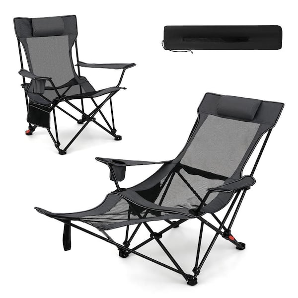 Reclining Camping Chair 2 in 1 Lying Chair w/Removable Footrest