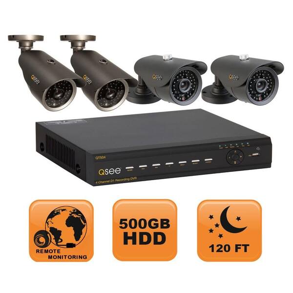 Q-SEE Premium Series 4 CH 500GB Hard Drive D1 Surveillance System with Four 600 TVL Cameras-DISCONTINUED