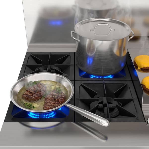 60 in. 4-Burner Freestanding Commercial Double Oven Gas Range with 36 in. Griddle in Stainless Steel