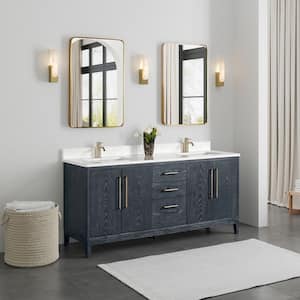 Gara 72 in. W x 22 in.D x 33.9 in.  H Double Sink Bath Vanity Blue White Grain Composite Stone Top Mirror