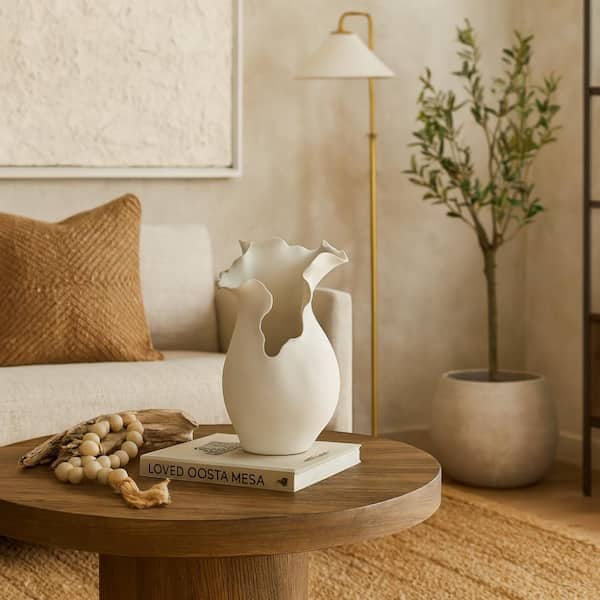 Litton Lane White Floral Inspired Ceramic Abstract Decorative Vase