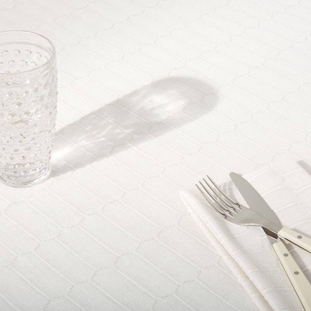 Beige Cotton-Blend Honeycomb Pattern Round Tablecloth