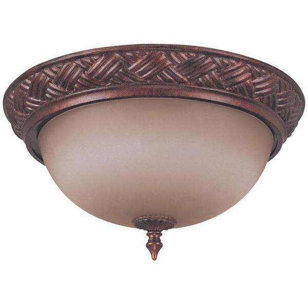 Glomar Wesley Dark Plum Bronze 3-Light 16 in. Flush Dome with Amber Bisque Glass-DISCONTINUED