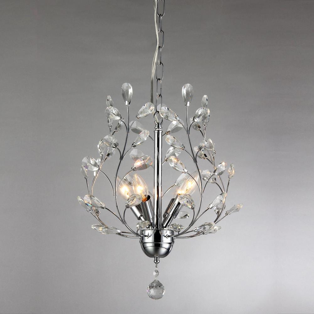 Chrome Mini Crystal Candle Chandelier with Dangle Embellishment