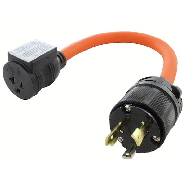 AC WORKS 1.5 ft. 30 Amp 3-Prong L5-30P Locking Plug to Household Outlet with 20 Amp Breaker