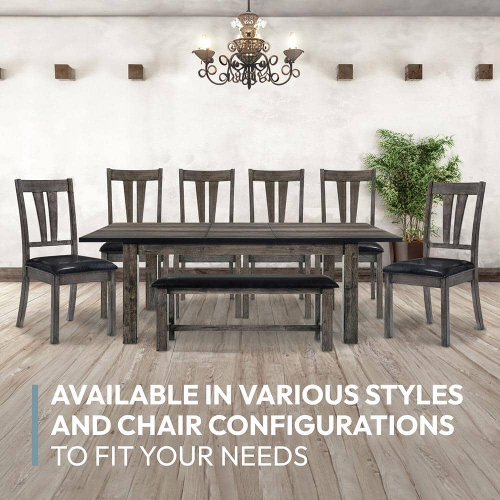 Rustic Gray Oak 8-Piece Dining Set with High-Back Chairs and Bench