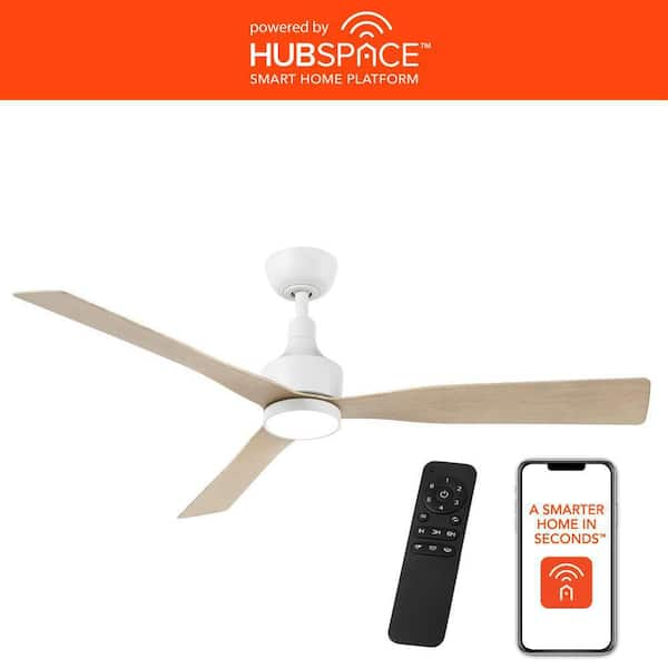 Ryland 52 in. Smart Indoor/Outdoor Matte White Ceiling Fan with Adjustable White LED with Remote Powered by Hubspace