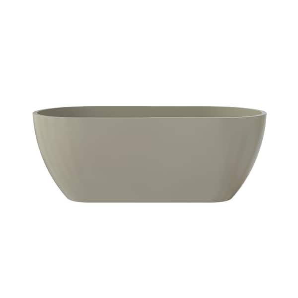 63 in. x 31 in. Terrazzo Stone Solid Surface Flatbottom Freestanding Soaking Bathtub in Light Gray(Outdoor-Compatible)