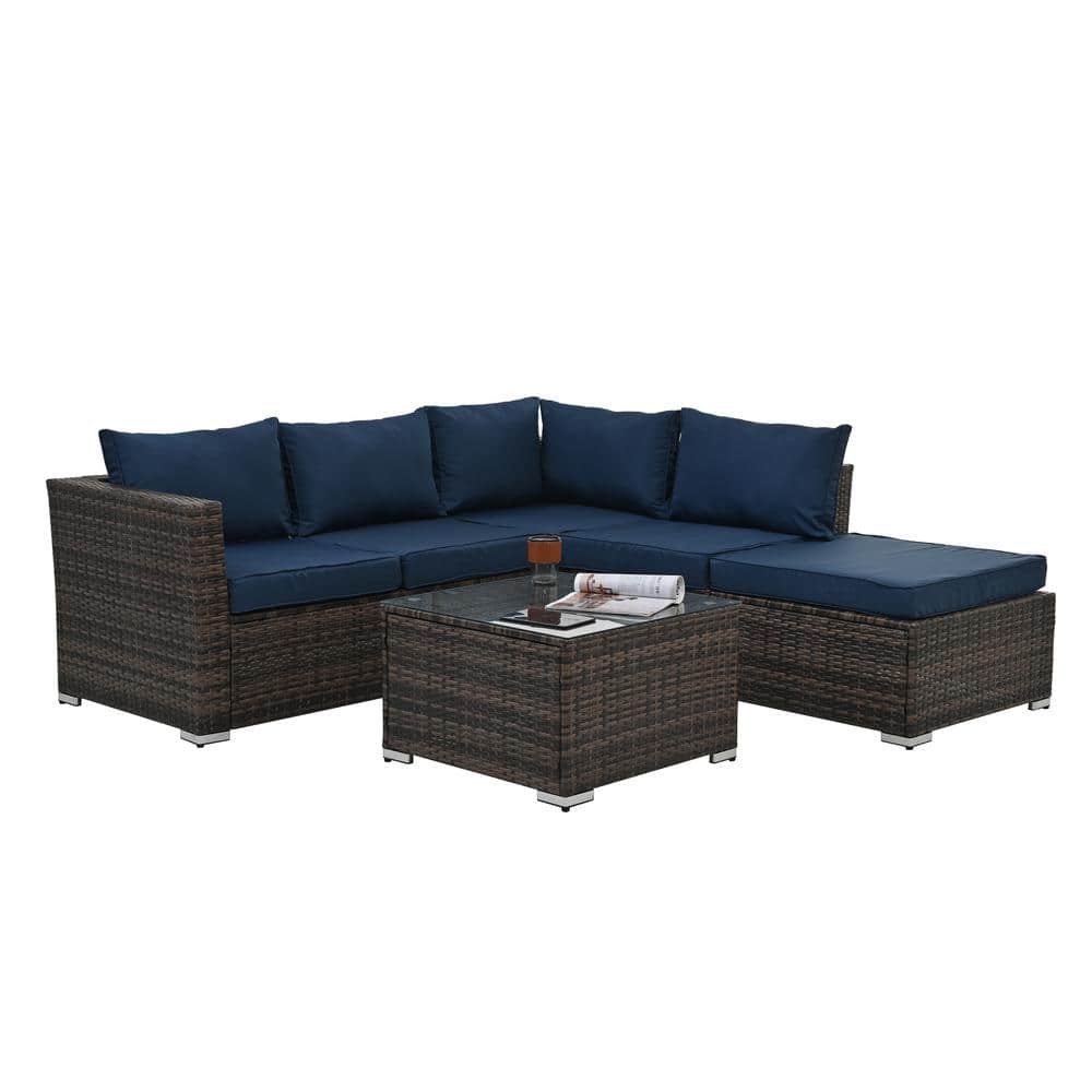 4-Piece Outdoor Wicker Patio Conversation Set with Tempered Glass Coffee Ta