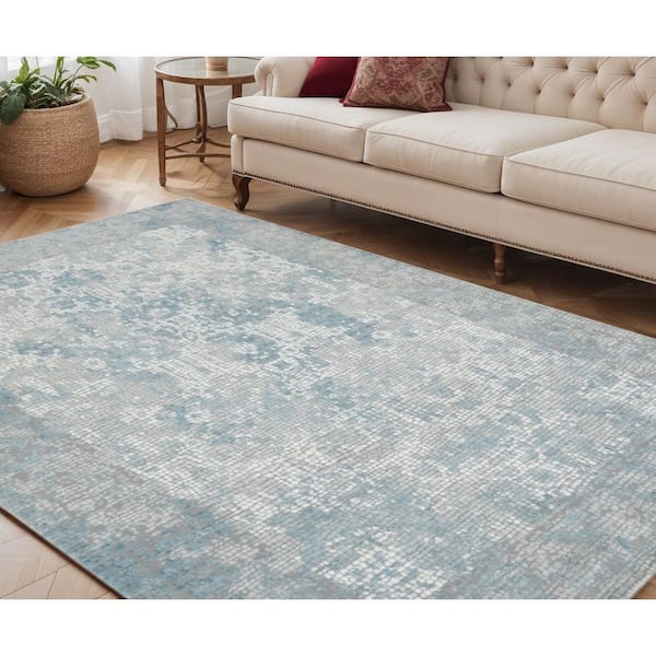 5 ft. x 8 ft. Gray Blue And Ivory Medallion Area Rug