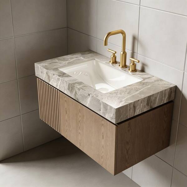 LIVACA 36 in. Drop-In Sink Bathroom Sink in Light Gray Sintered