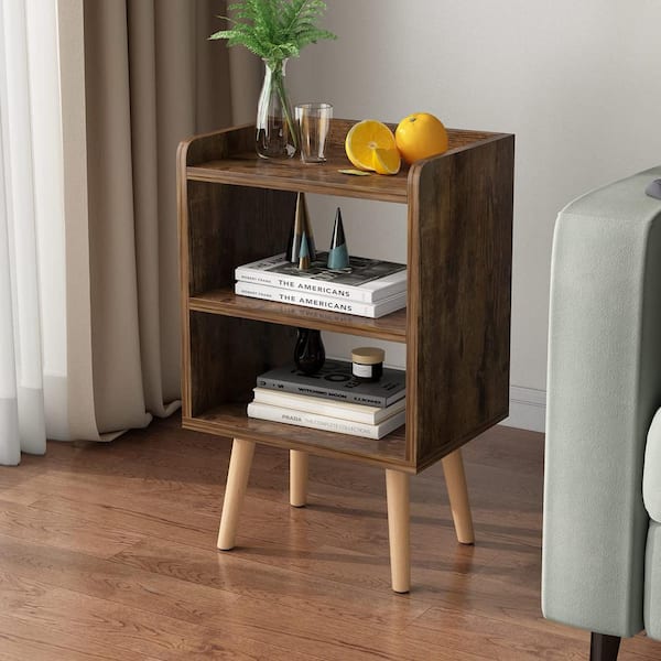 Angel Sar Rustic Brown 2 Drawer Nightstand, Mid-Century Modern Bedside Tables with Storage Shelf for Bedroom, Closet, Entryway