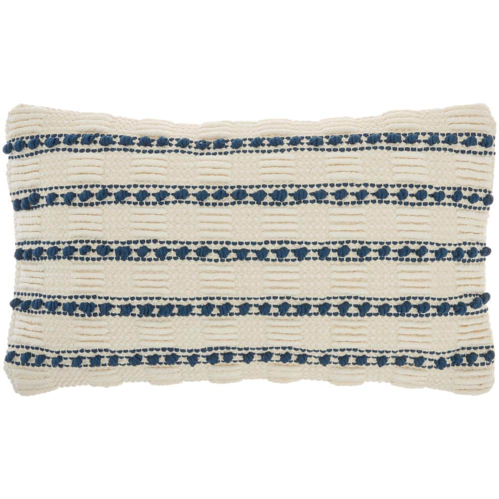 Navy and Ivory Embroidered Rectangular Throw Pillow 12" x 20"