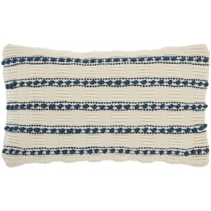 Lifestyles Navy Striped 20 in. x 12 in. Rectangle Throw Pillow