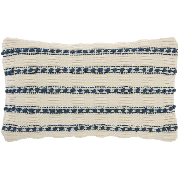 Mina Victory Lifestyles Navy Striped 20 in. x 12 in. Rectangle Throw Pillow