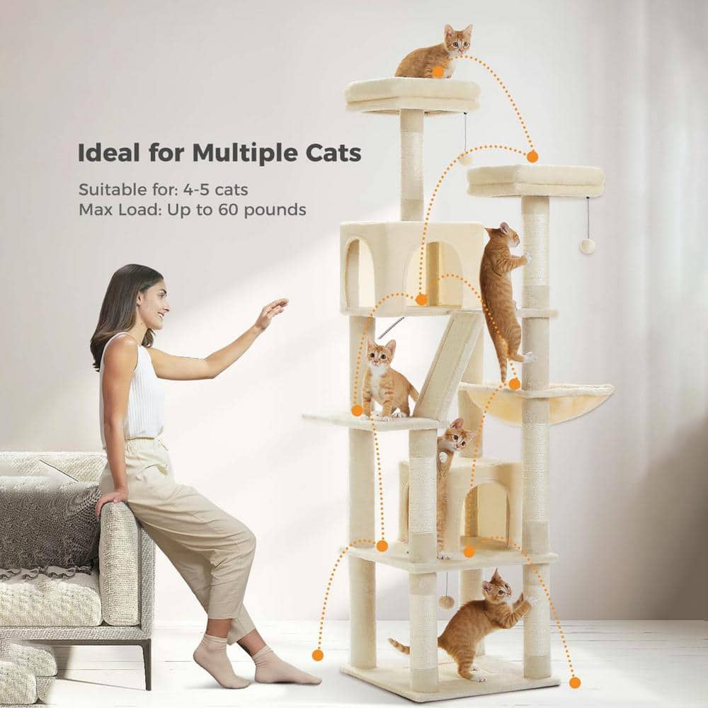 Beige Multi-Level Cat Tower with Sisal Scratching Posts