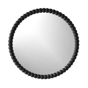 DENISE  Decorative Large Beaded Round Wood Mirror , Black 28 in. x 28 in.
