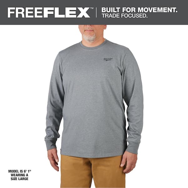 Milwaukee Men's 2X-Large Gray Cotton/Polyester Long-Sleeve Hybrid Work T-Shirt