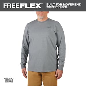 Men's Large Gray Cotton/Polyester Long-Sleeve Hybrid Work T-Shirt