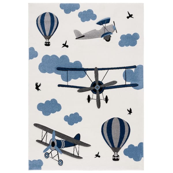 Carousel Kids 7 ft. x 9 ft. Ivory/Blue Helicopter Area Rug