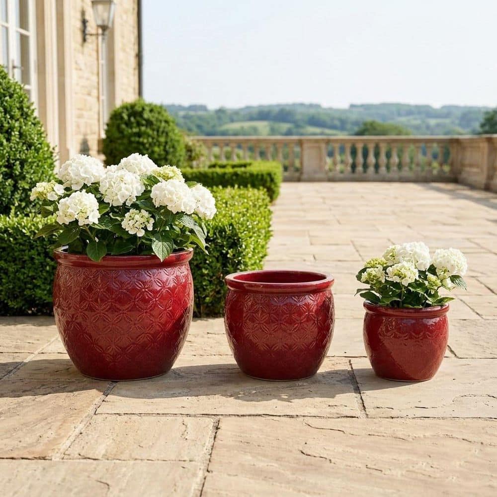 YOUFUNIQUE Bean Paste Red Ceramic Round Planter Set (3-Pack) with Built-in  Drainage Hole, Modern Planter for Garden D-1489-FP - The Home Depot