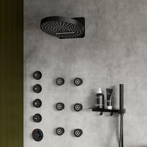 15-Spray 13 in. Wall Mount Dual Shower Head and Handheld Shower with 6-Jets in Matte Black (Valve Included)