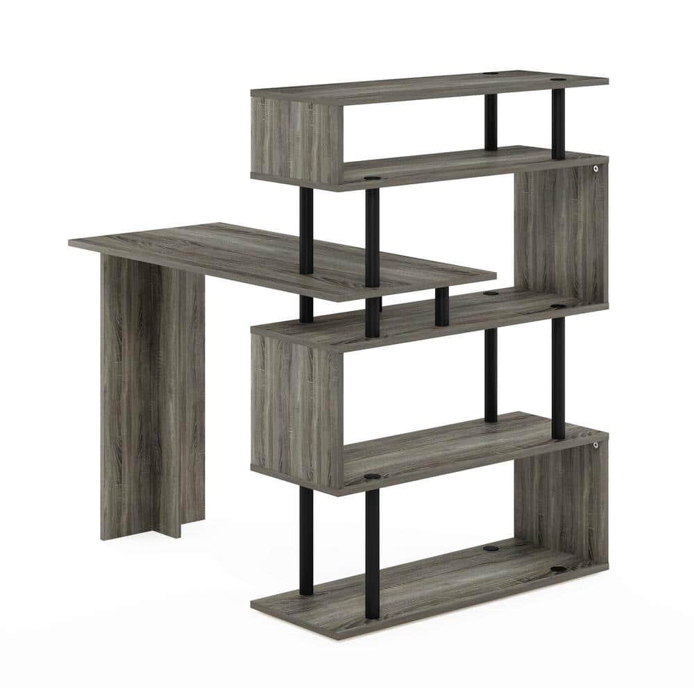 French Oak and Black Wood L-Shape Corner Computer Desk