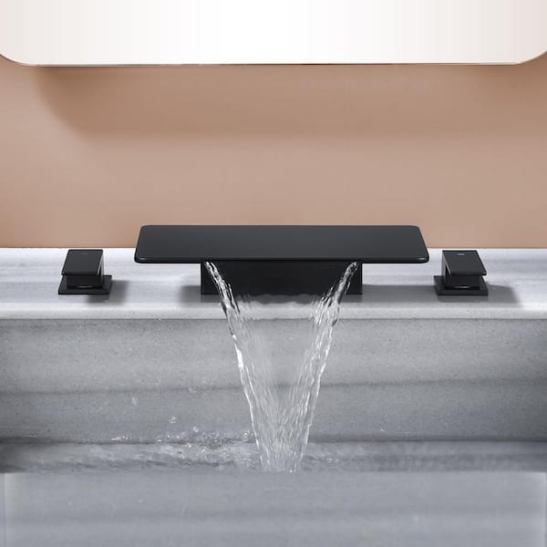 2-Handle Deck-Mount Waterfall Roman Tub Faucet in Matte Black